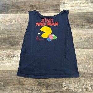 Vintage 80s Atari Pac-Man Blue Men's S‎ Retro Gamer Cutoff Sleeveless T-Shirt